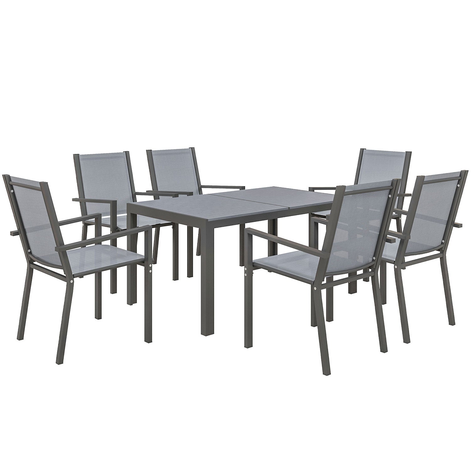 Set da Giardino con 6 Sedie Impilabili e Tavolo da Pranzo Rettangolare Grigio Chiaro