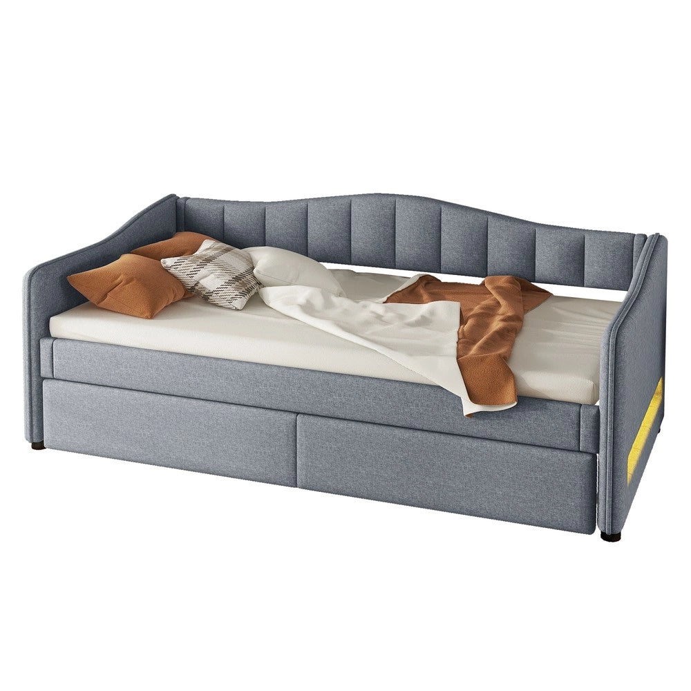 Letto Singolo Contenitore con Luce LED ¨C MINIMAL ¨C Tessuto Grigio 90x200