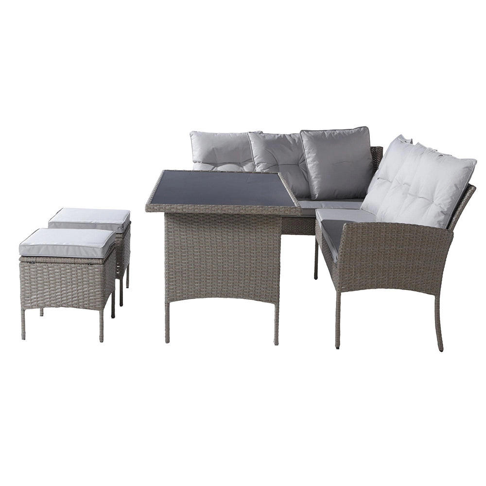 Set da pranzo in resina intrecciata - Xylo - 7 posti - Colore kaki - Tessuto removibile e lavabile