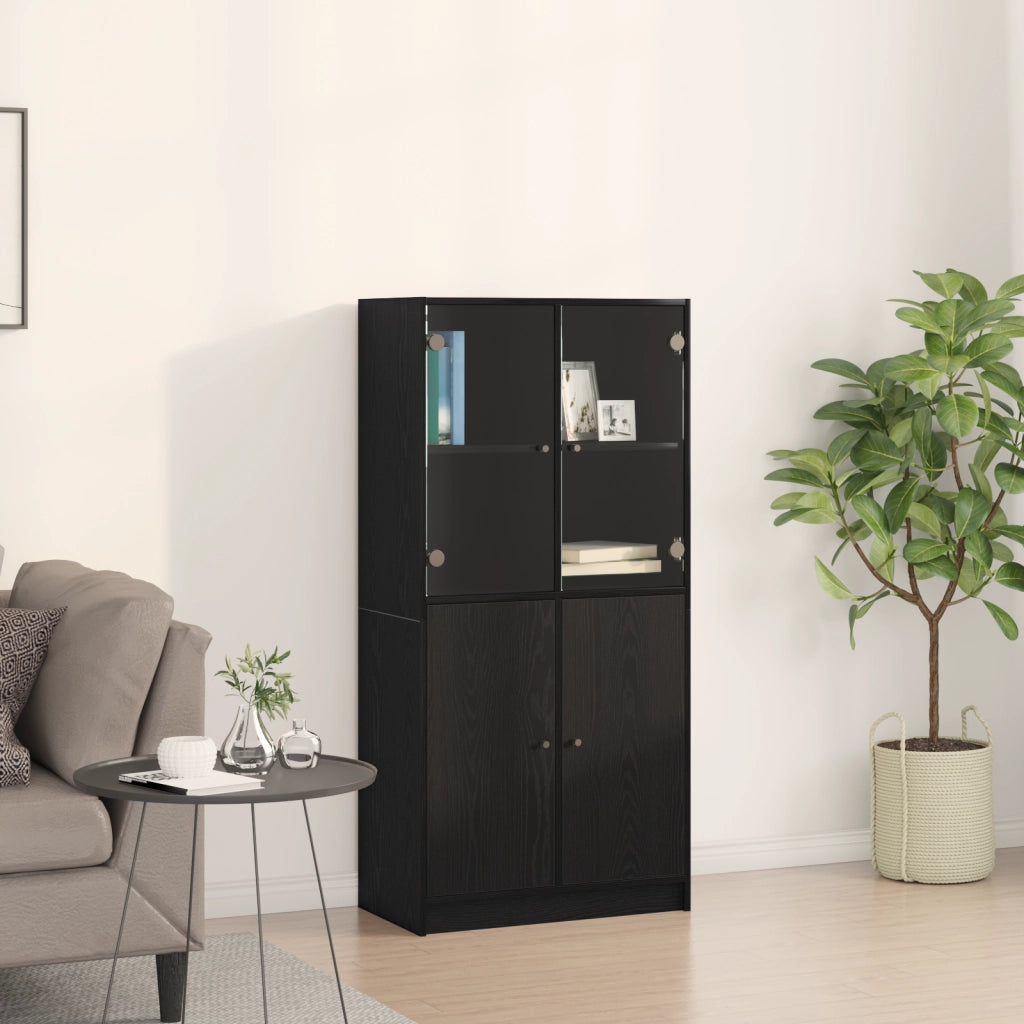 Highboard con Ante Rovere Nero 68x37x142 cm Legno ingegnerizzato