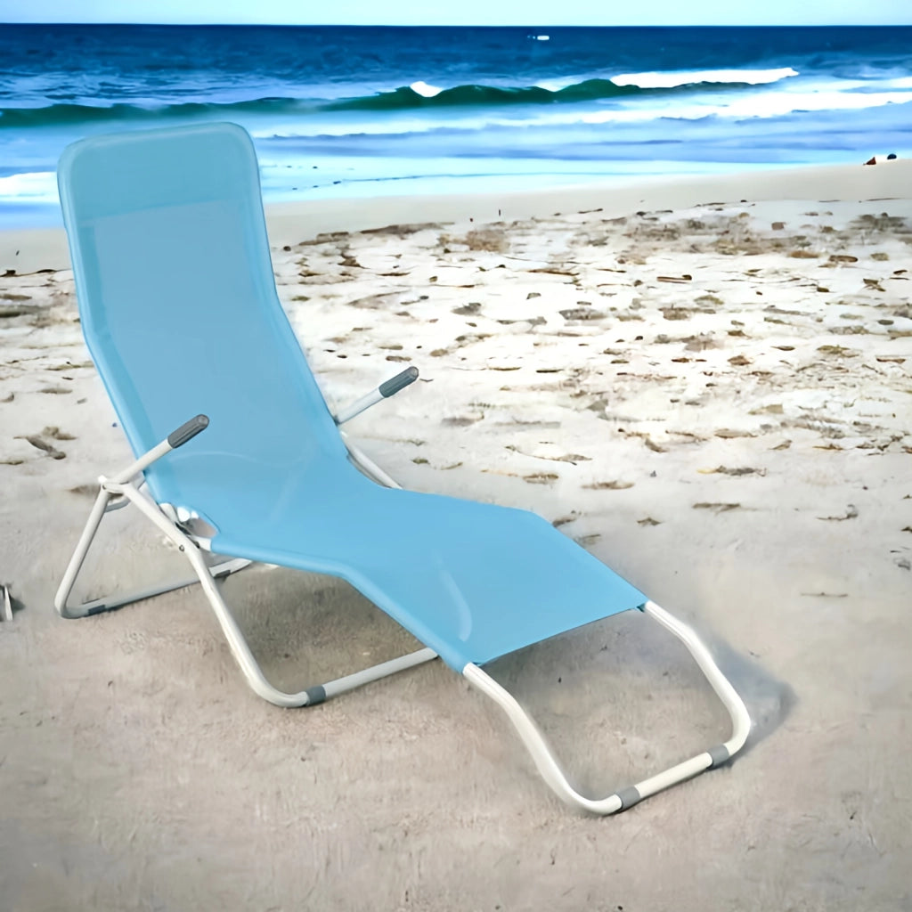 Sdraio Long Beach Pieghevole 63x180 cm in Acciaio e Textilene - Blu