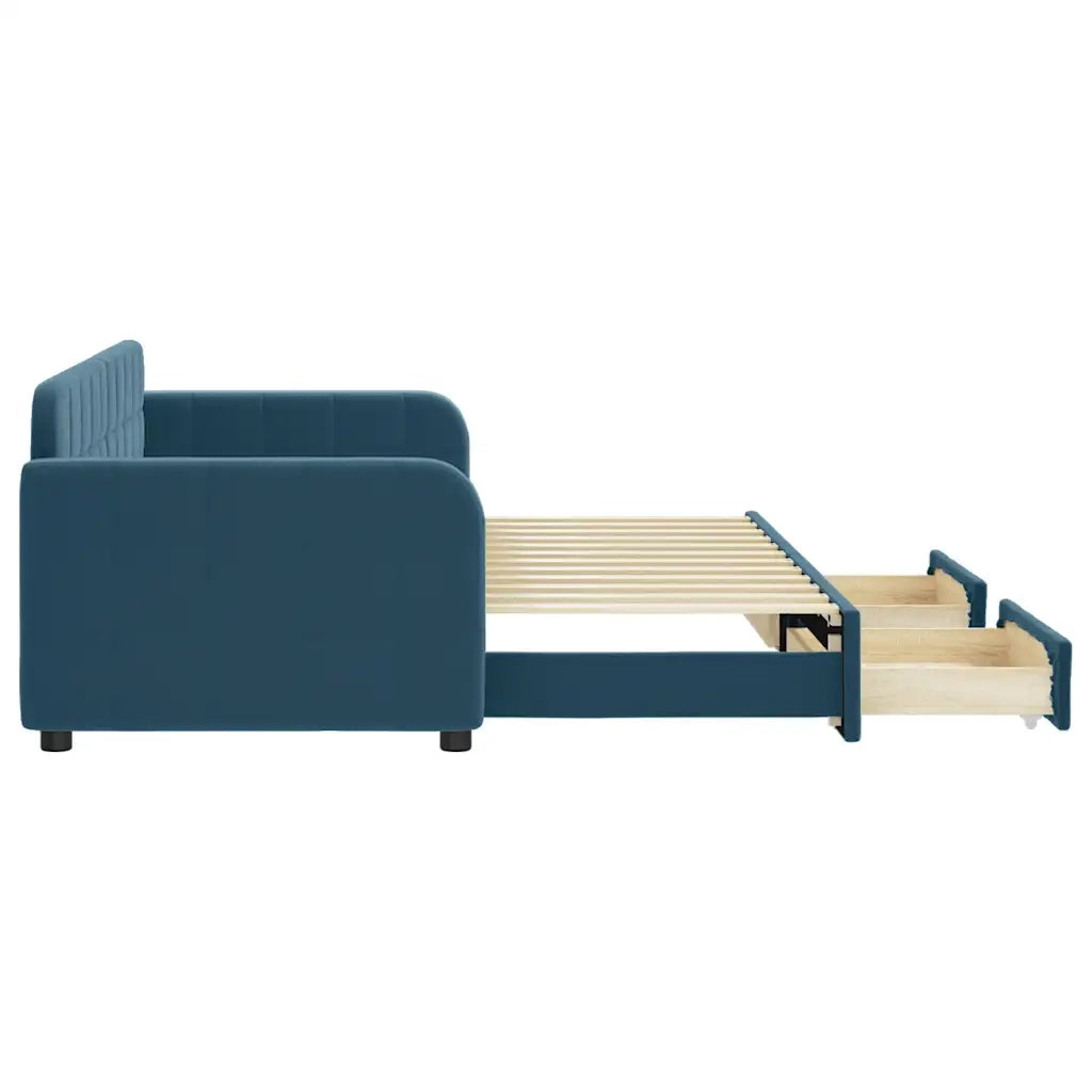 Divano Letto Estraibile con Cassetti Blu 80x200 cm in Velluto 3196969