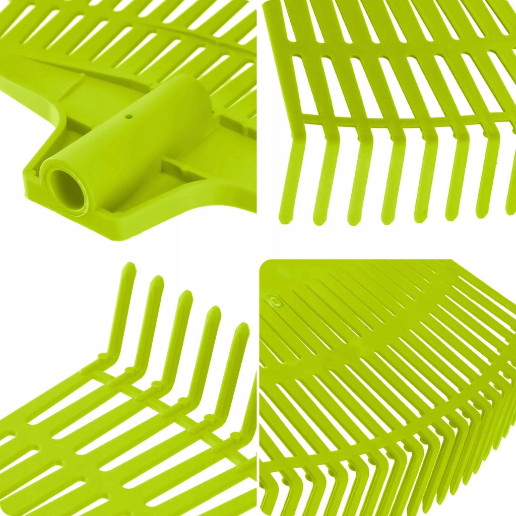 Rastrello da giardino KADAX per foglie ed erba, con artigli, senza manico, in plastica, verde
