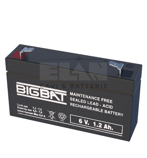 BATTERIA ELAN BIGBAT AL PIOMBO 6V 1,2Ah 006012 CONFEZIONE 20 PEZZI