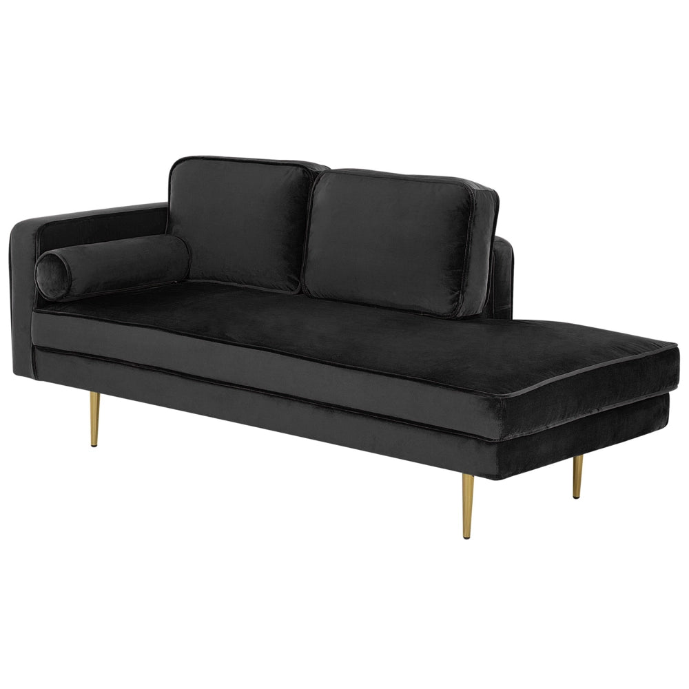 Chaise longue Nero Velluto Imbottito versione sinistra Orientamento Gambe In Metallo Rafforzamento Cuscino Design Moderno