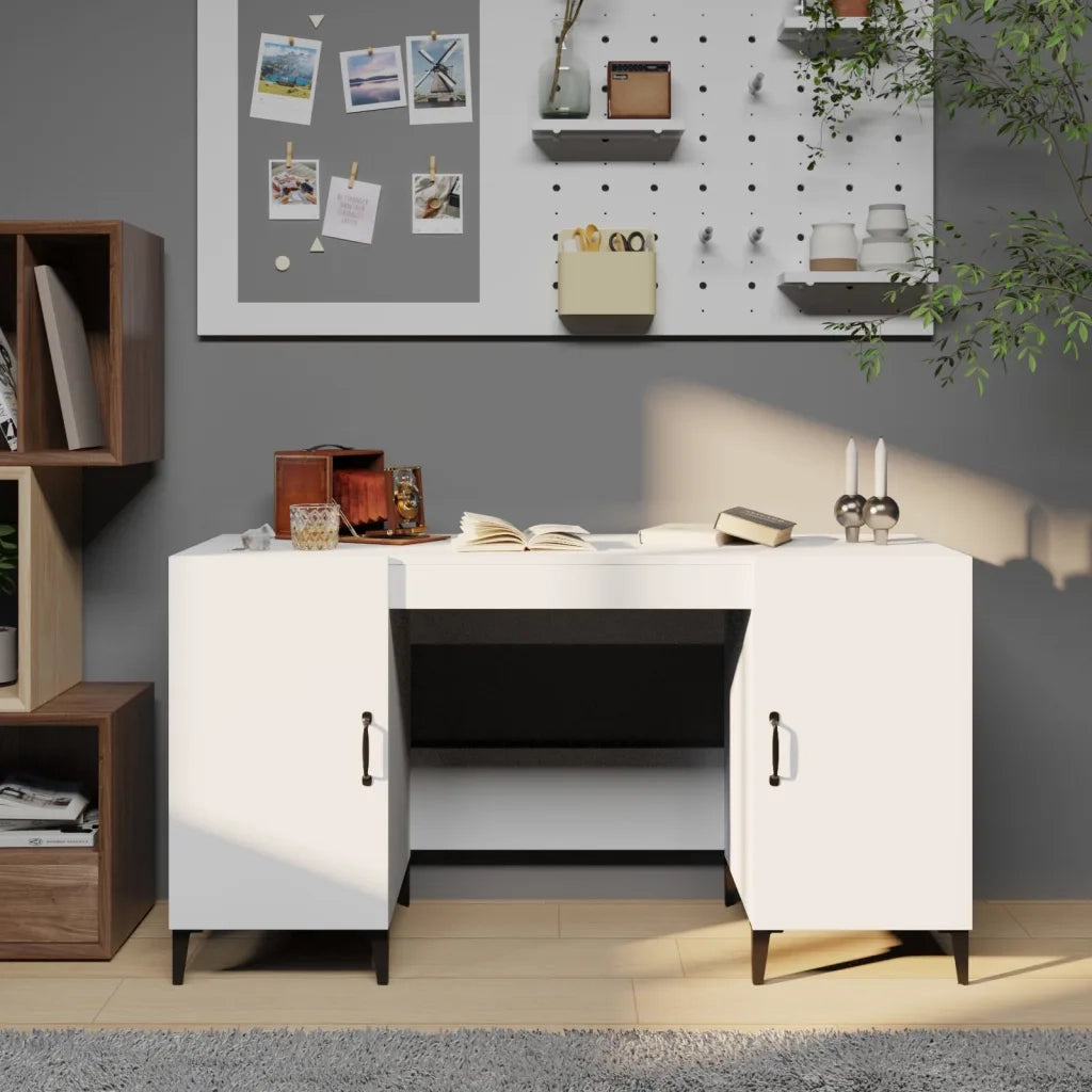 Scrivania | Tavolo da Ufficio Bianca 140x50x75 cm in Legno Multistrato