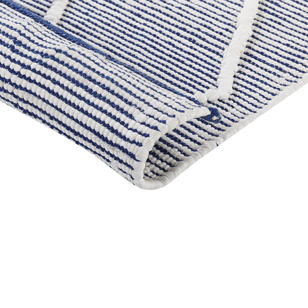 Tappeto in cotone blu e beige motivo a geometrico 80 x 150 cm camera da letto soggiorno ingresso