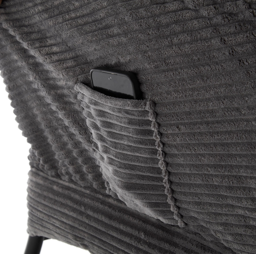 Poltrona lounge grigia con pouf e tasca laterale