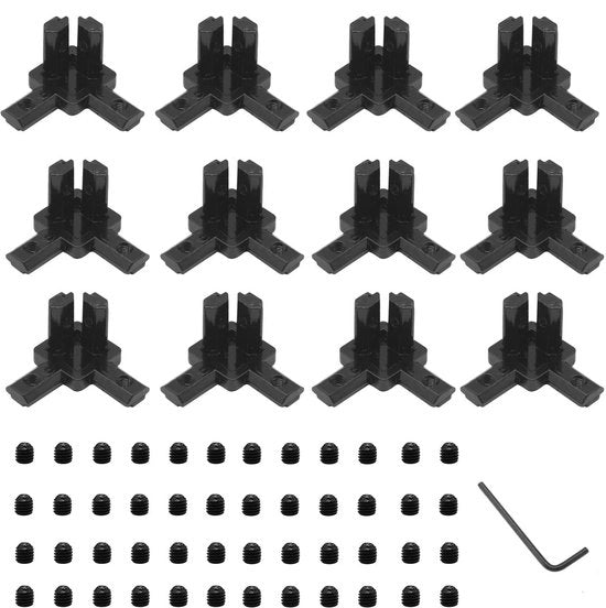 Set di connettori a 3 vie 12 pezzi - Inclusi 48 viti M4 - Chiave a croce M2 - Zinklegering - Per profilo di alluminio della serie 2020 - Connettore per profilo