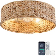 Ventilatore a incasso 19 pollici con luce, pale ABS effetto rattan, doppio controllo app e telecomando, 6 velocit¨¤ reversibili, moderno