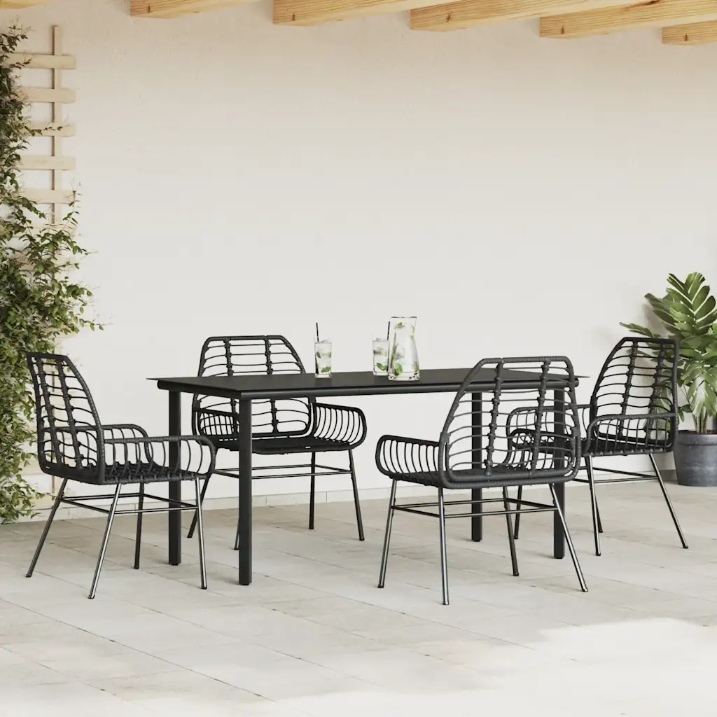Set Mobili da Pranzo per Giardino 5 pz Nero Polyrattan Vetro 3334537
