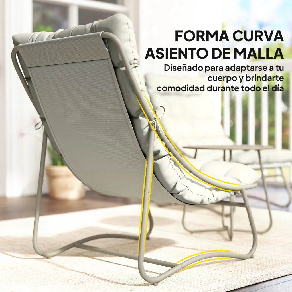Set Giardino 3 Pezzi con 2 Sedie Lounge, Tavolino e Cuscini per Esterno ¨C zephmum ¨C Grigio Chiaro