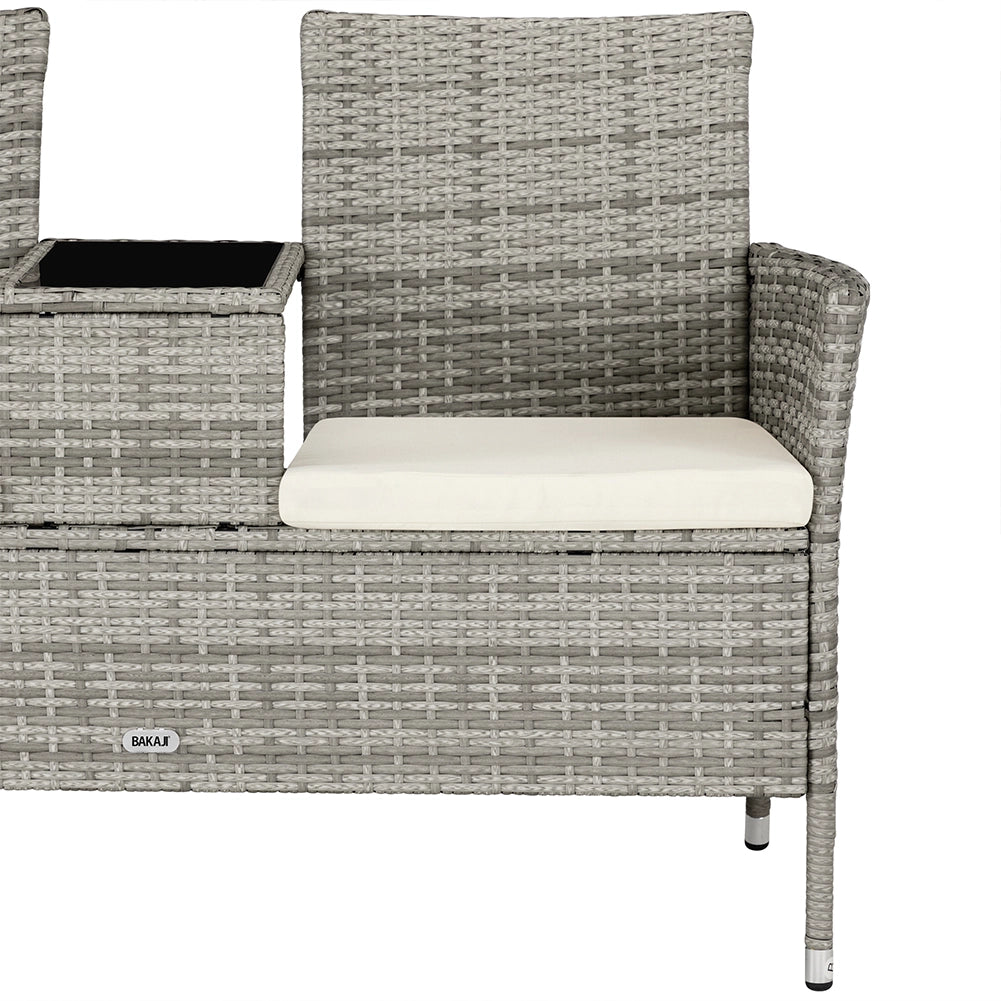 Divano Panca Giardino Grigio in Polyrattan Panchina Divanetto con Ripiano Vetro