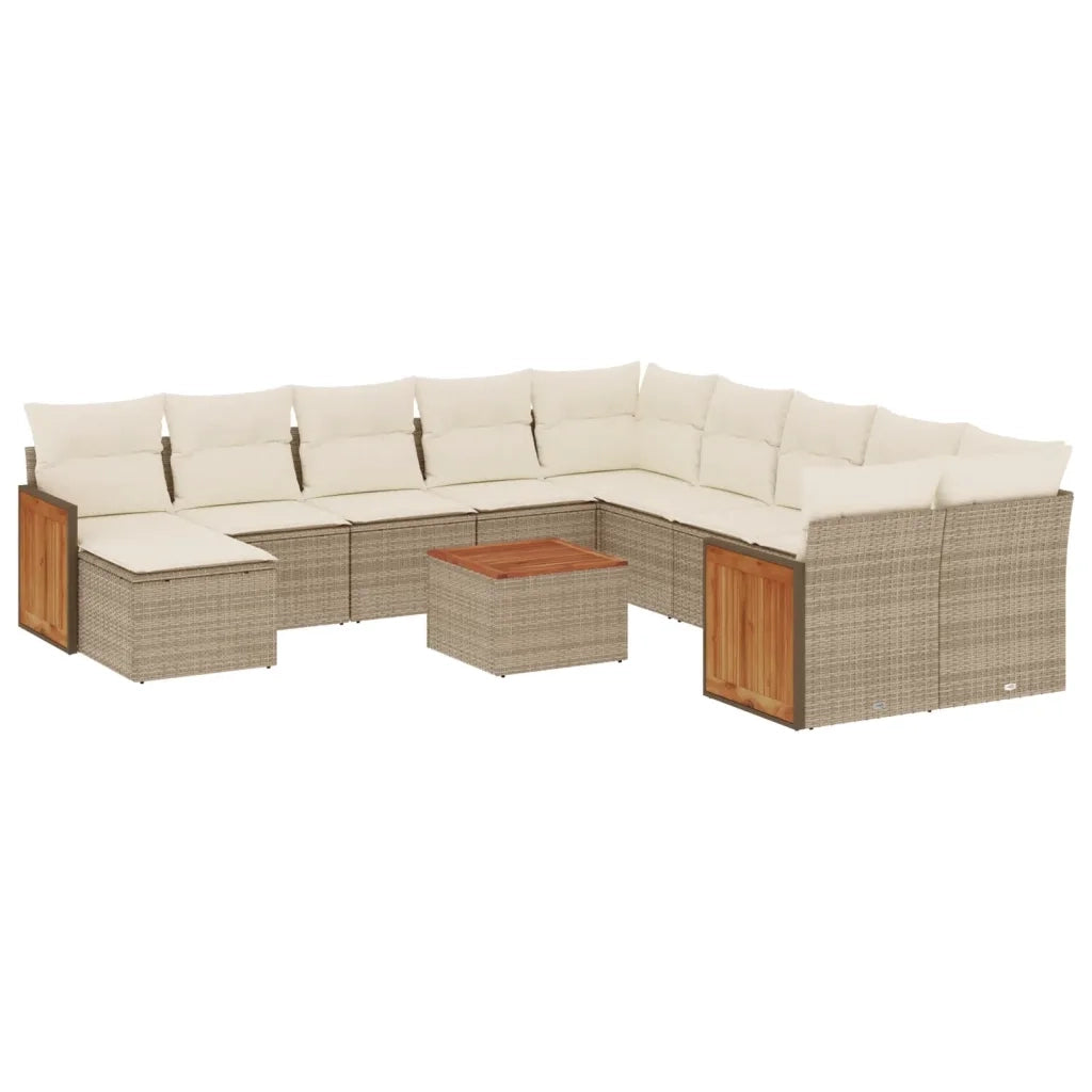 Set Divani da Giardino 12 pz con Cuscini Beige in Polyrattan