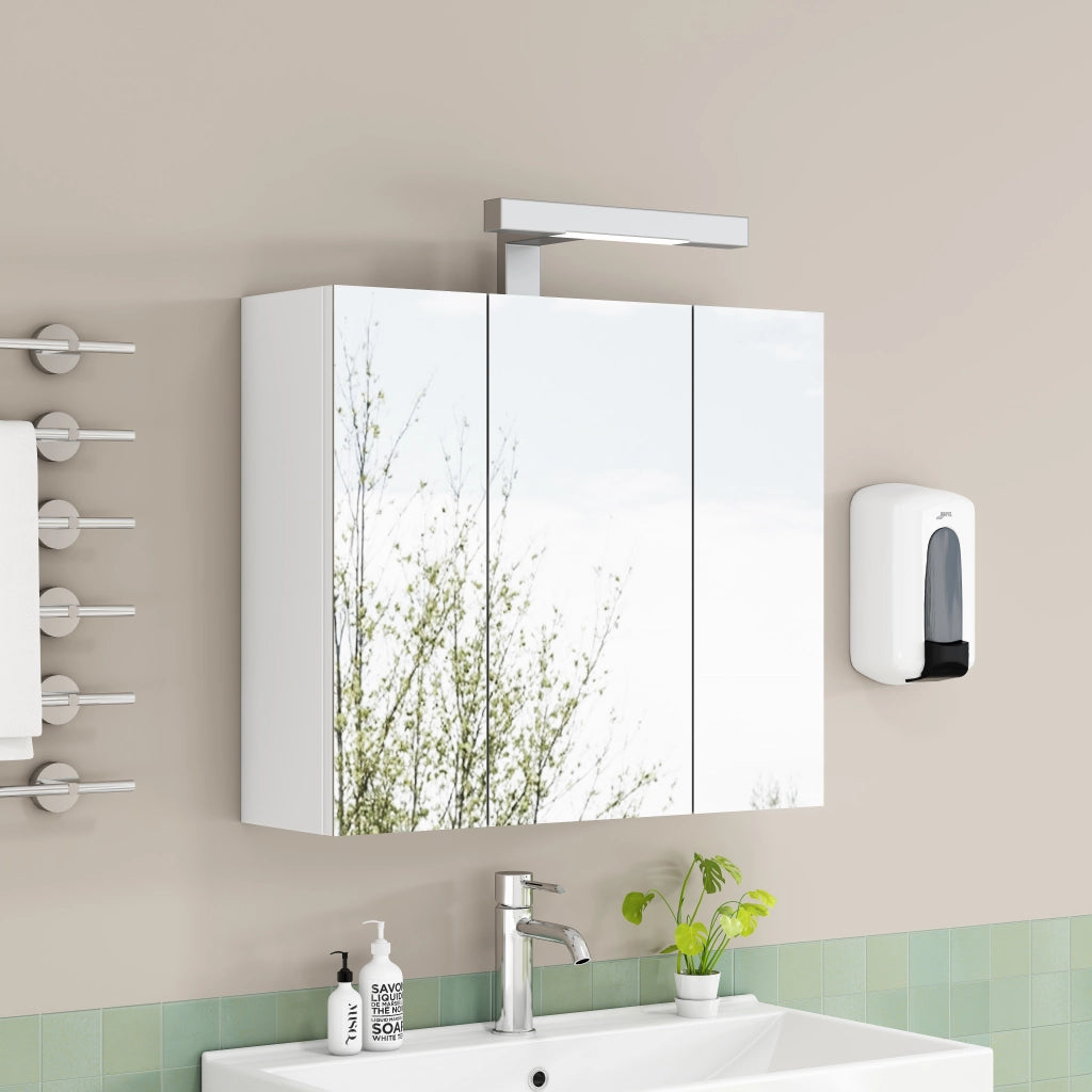 Mobile con specchio - con 3 ante; LED e presa - per bagno - bianco