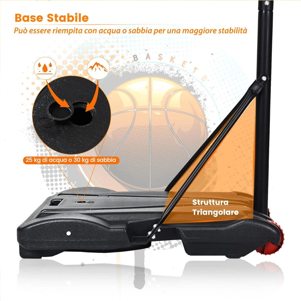 Canestro da Basket da Esterno Regolabile 178 e 208 cm, Canestro da Basket per Bambini con Ruote e Base Riempibile, Ideale per Interno ed Esterno