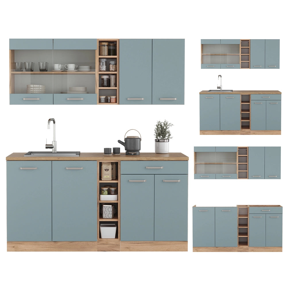 Vicco Cucina monoblocco Rovere blu-grigio/oro 160 cm Senza piano di lavoro