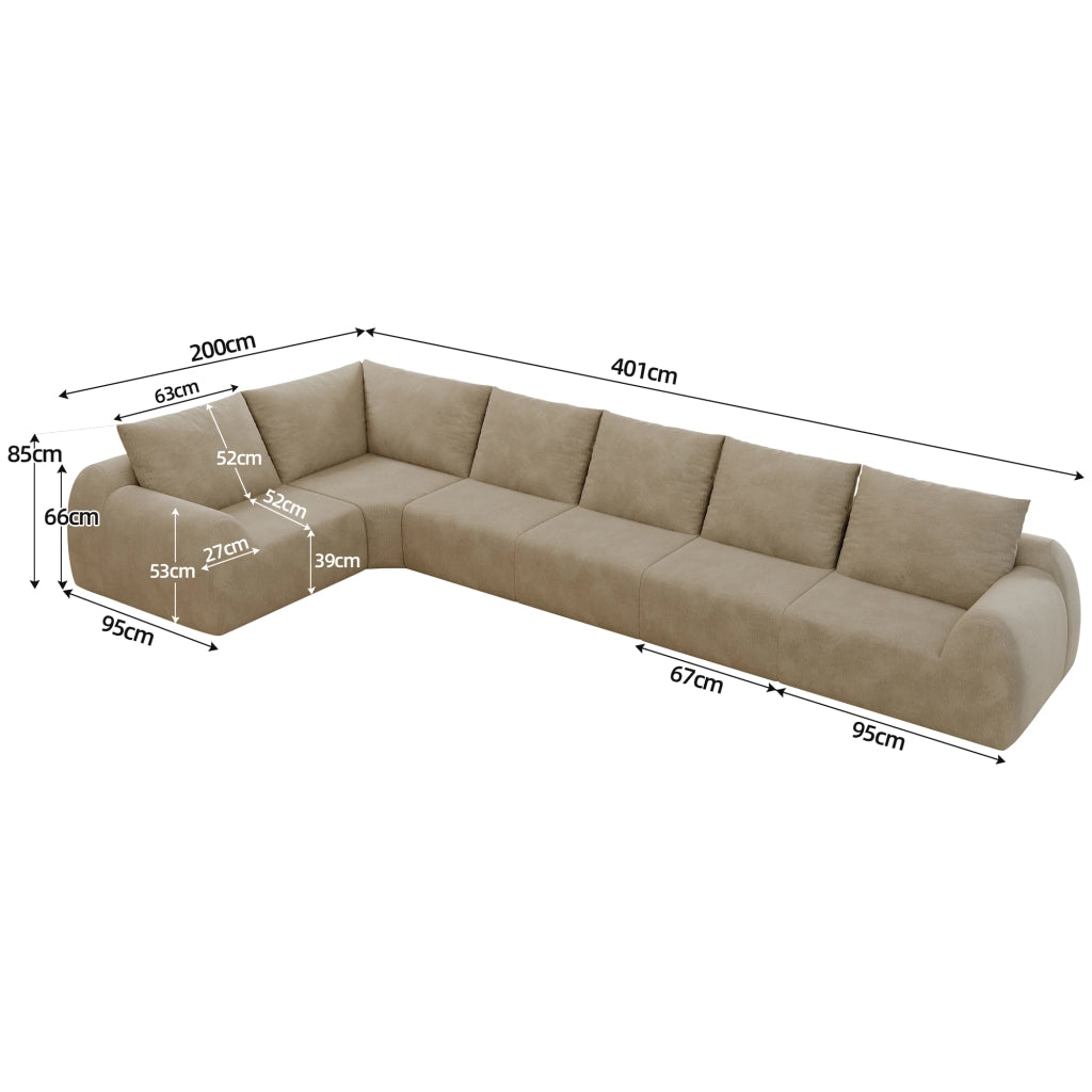 Divano angolare modulare - con schiuma elastica e rivestimento in ciniglia - khaki