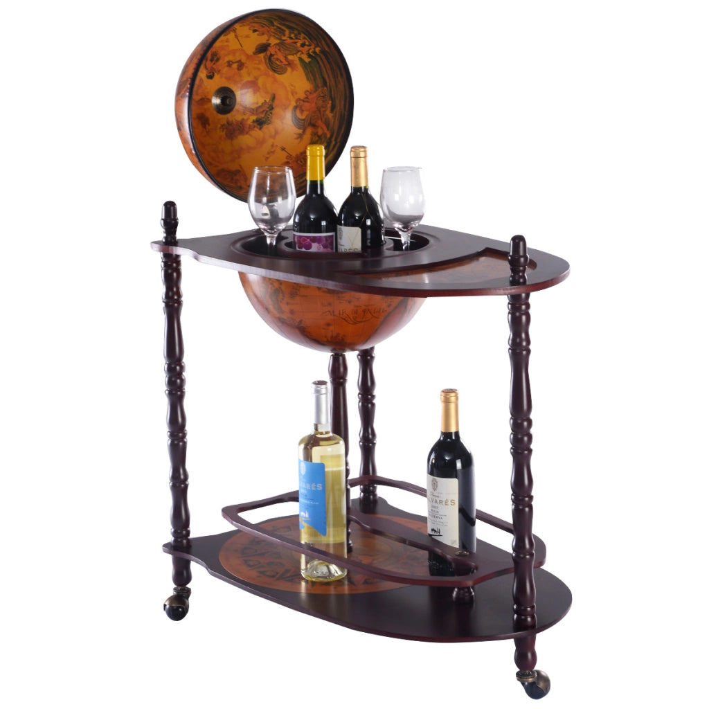 Mappamondo mobile porta liquori design vintage e pratico, Mini bar portabottiglie con ruote 70x45x89cm-Mobili porta liquori