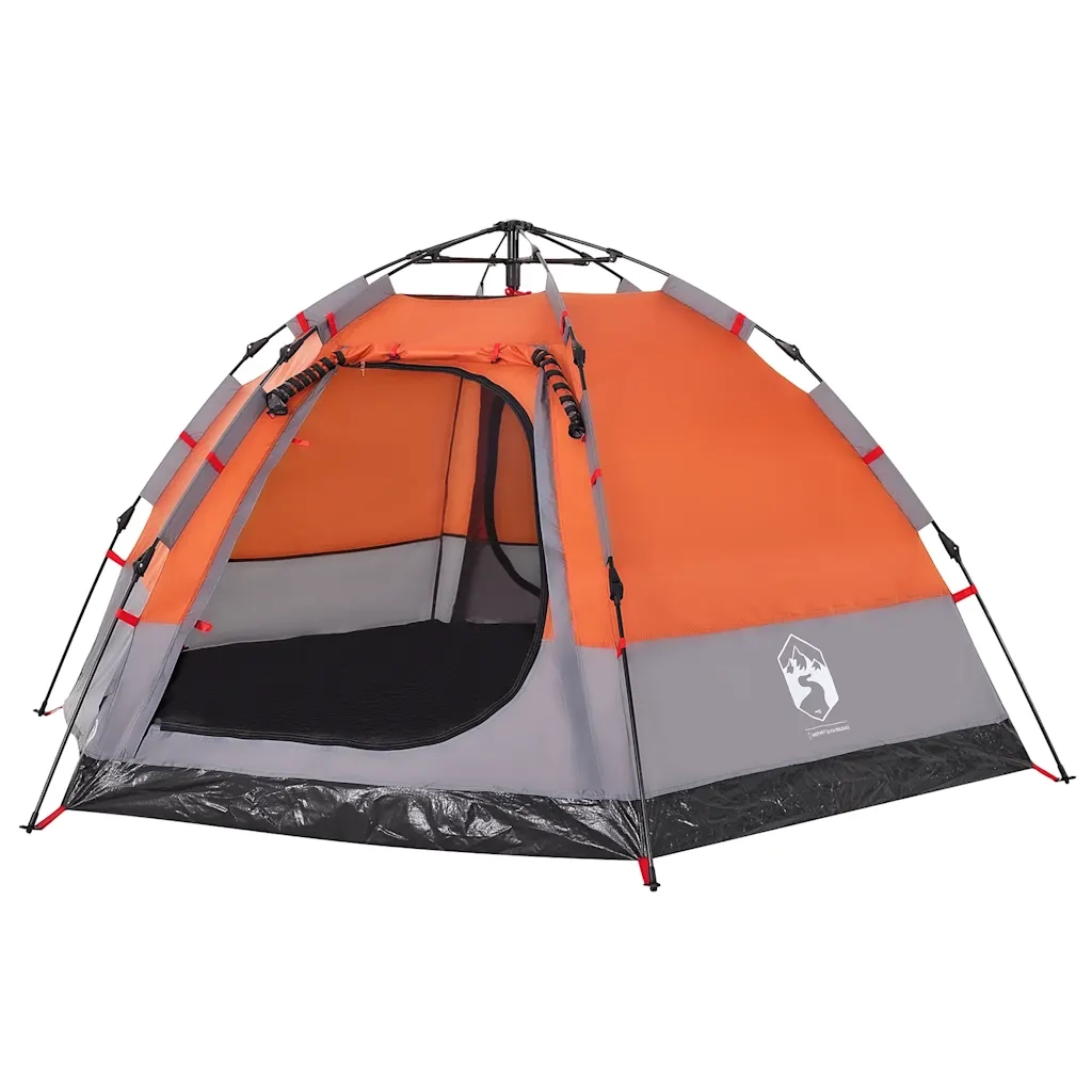 vidaXL Tenda Campeggio Cabina 4 Pers. Grigio Arancione Rilascio Rapido