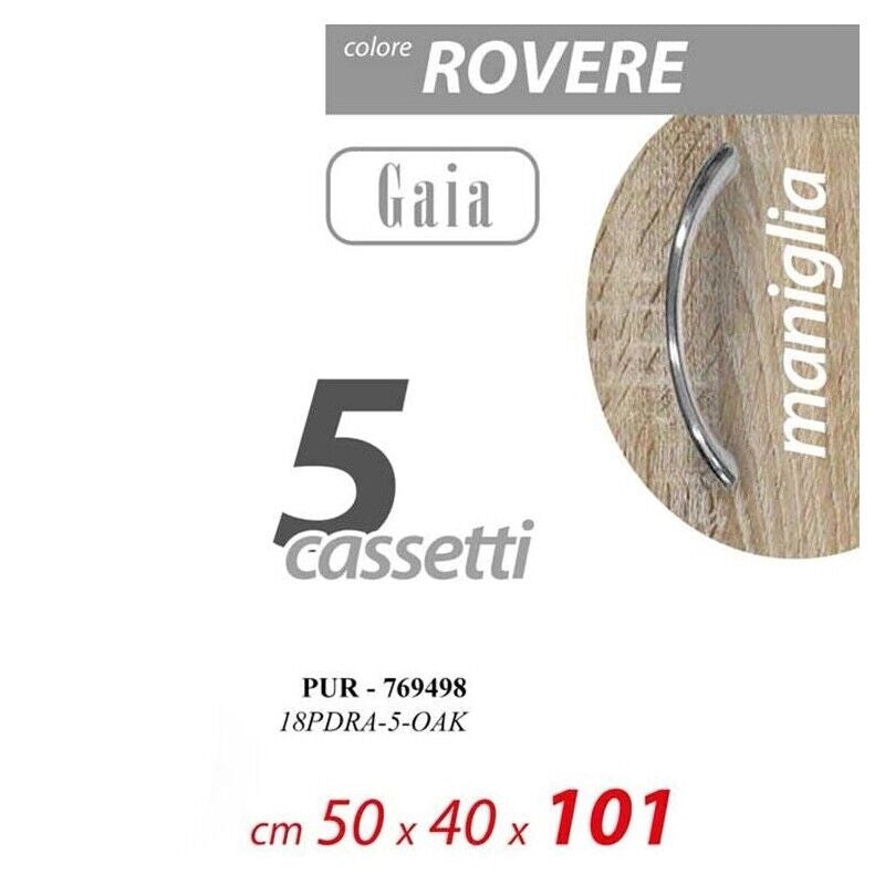 GAIA CASSETTIERA A 5 CASSETTI 50 X 40 X 101 CM IN COLORE ROVERE