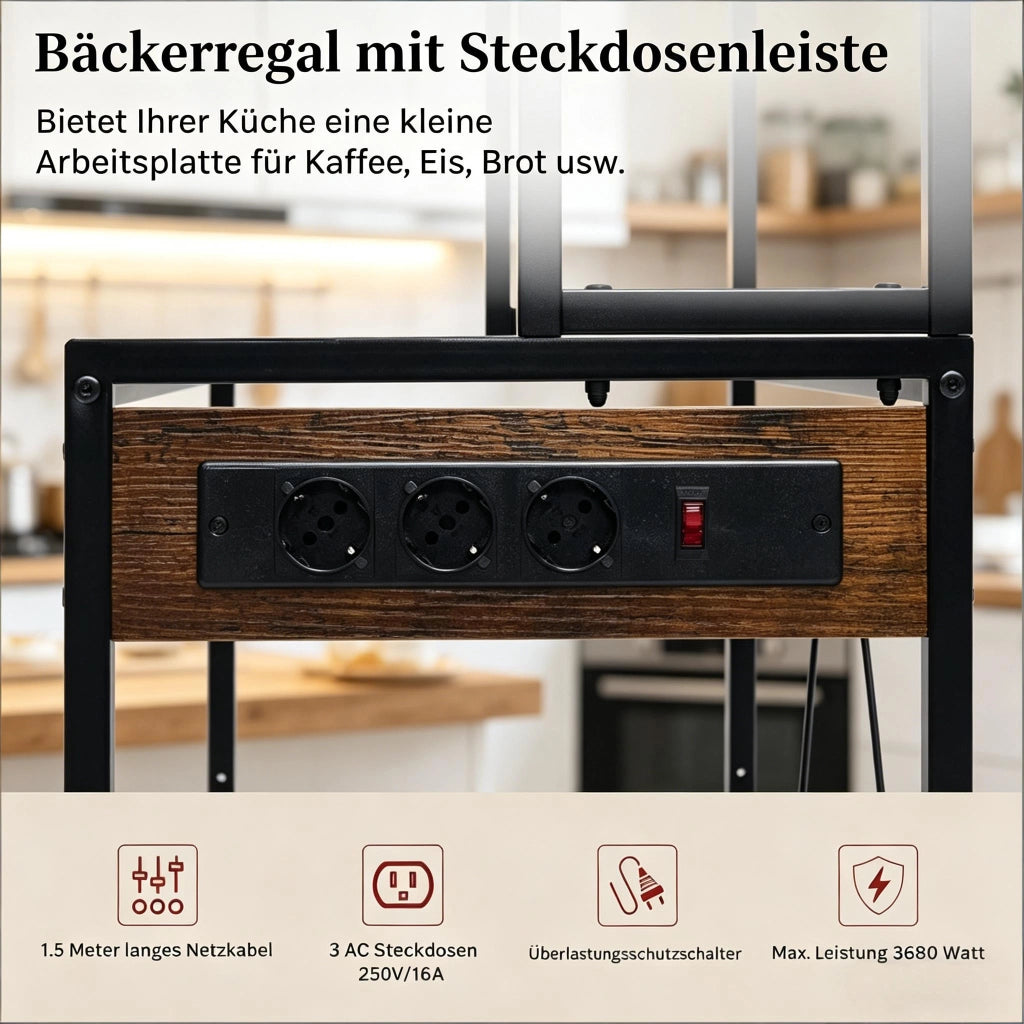 MENSOLA CUCINA con prese 80 x 167 x 40 cm Rustico Marrone
