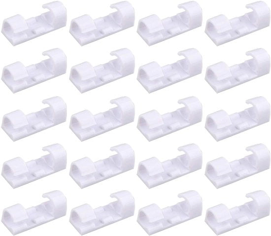 Clip per cavo da 20 pezzi - Clip forte autoadesiva - Materiale in plastica resistente - Gestione del cavo - Adatto per diametro di cavo 7 mm - Montaggio semplice - Supporto per cavo