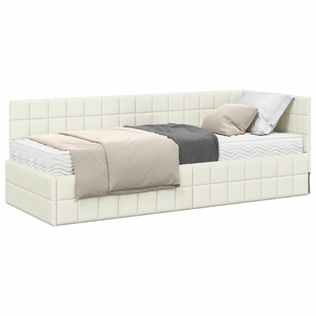 Struttura Letto Angolare con Materasso 2 pz-Giroletto con materasso Crema Velluto 362943