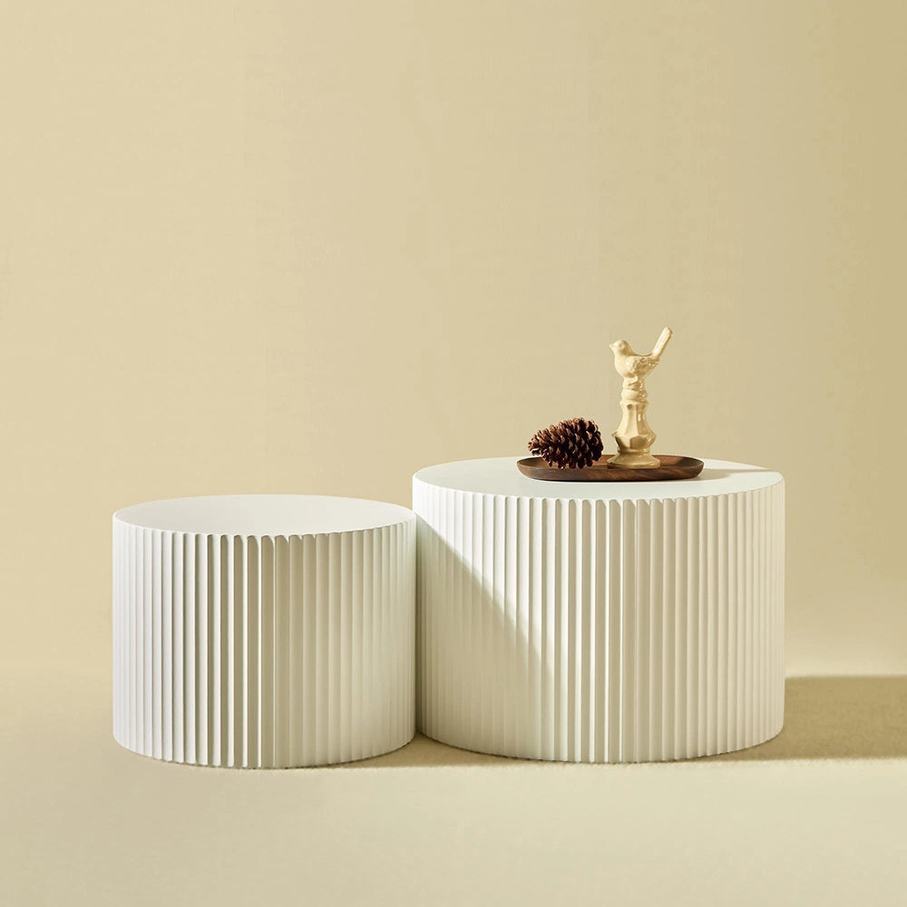 Set di tavolini moderni - Xylo - 60*40+48*35 - Bianco opaco - Bordo ondulato design impilabile