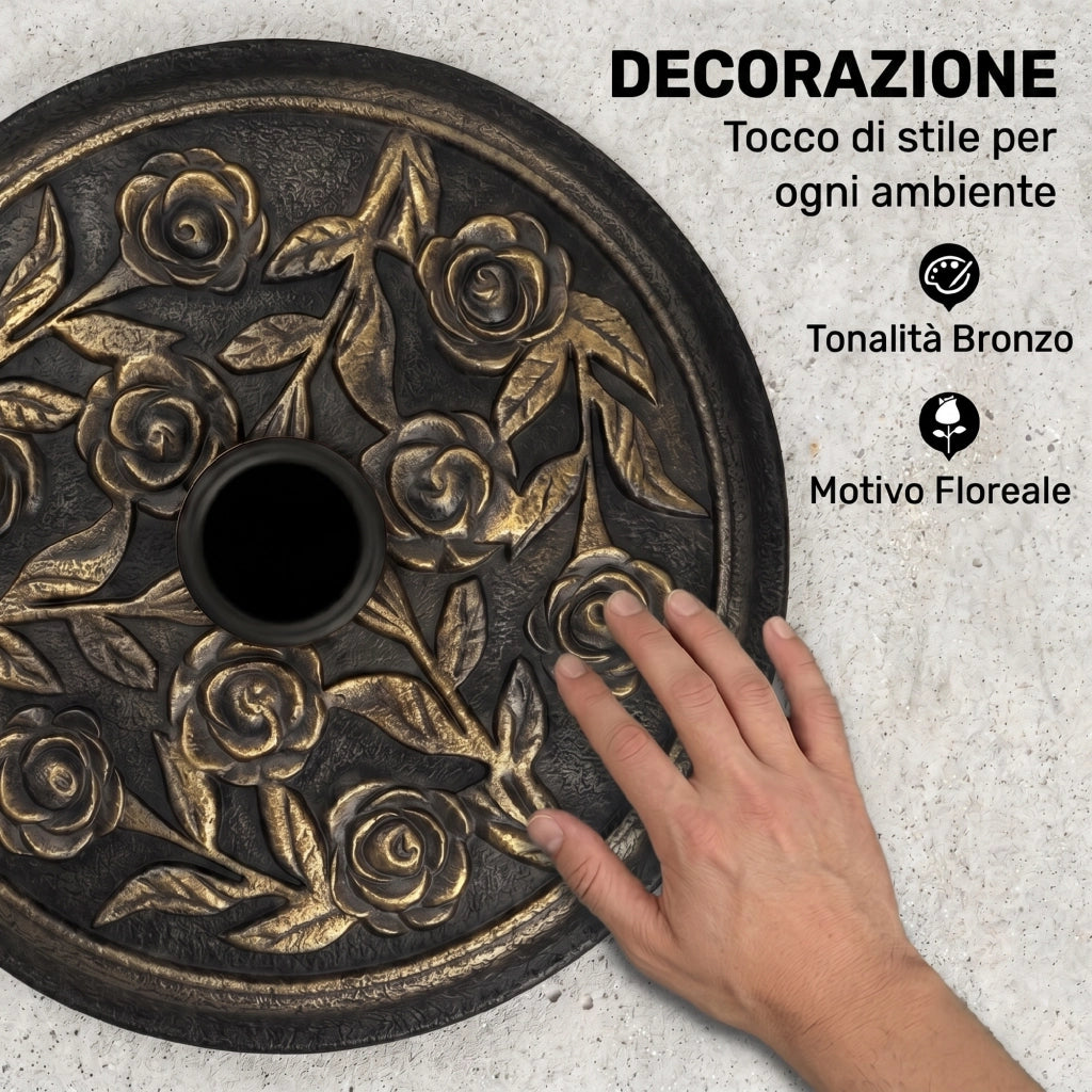 Base per Ombrellone 9kg in Resina con Finiture in Bronzo ¦µ45.5 x 31.5cm Nero