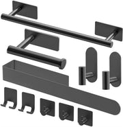 Set di Asciugamani da Parete Senza Fori - 10-Pezzi di Supporto Autoadesivo per Asciugamani - Acciaio Inossidabile SUS304 - Accessori per Bagno e Cucina - Nero