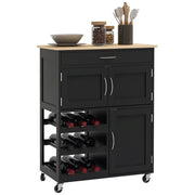 Carrello Portabottiglie da Cucina in Legno con Ante e Cassetto ¨C Zephmum ¨C Nero e Rovere 67x37x87 cm