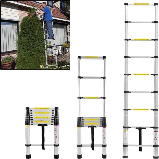 Ladder Telescopica - Ladder Vouw - Altezza di Lavoro - Alluminio - Adatto per Uso Privato e Professionale - Ladder Vouw - Peso Massimo 150 kg