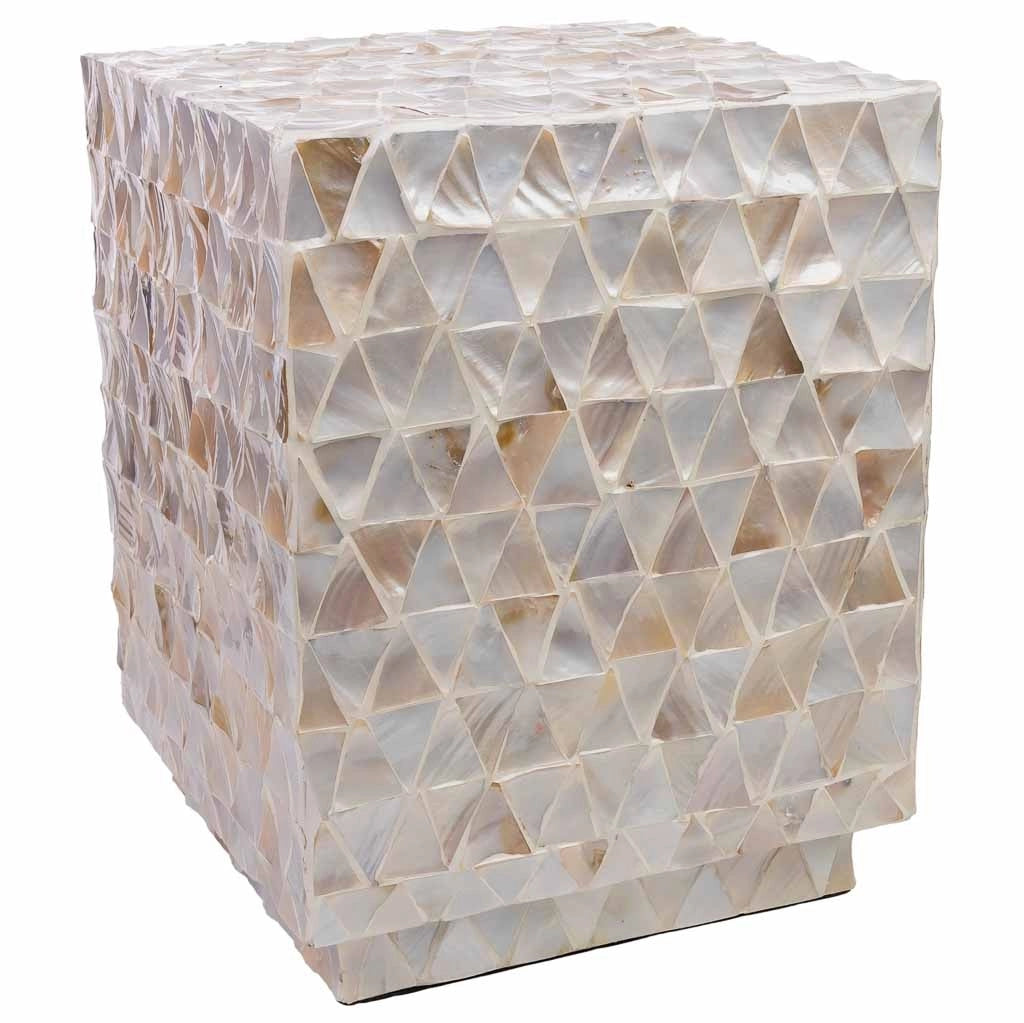 Sgabello in legno e madreperla beige 35x35x45h cm