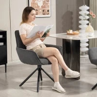 Set di 2 Sedie Girevoli e Morbide con Braccioli, Gambe in Metallo, Grigio Scuro