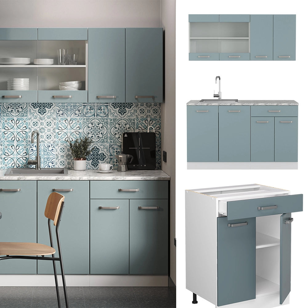 Vicco Cucina monoblocco Blu-grigio/bianco 140 cm , PL Rovere