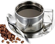 Set di tazze da caffè 200 ml - Doppio strato - Tazze da caffè con cucchiaio - Piatto - Acciaio inossidabile - Progetto di moda