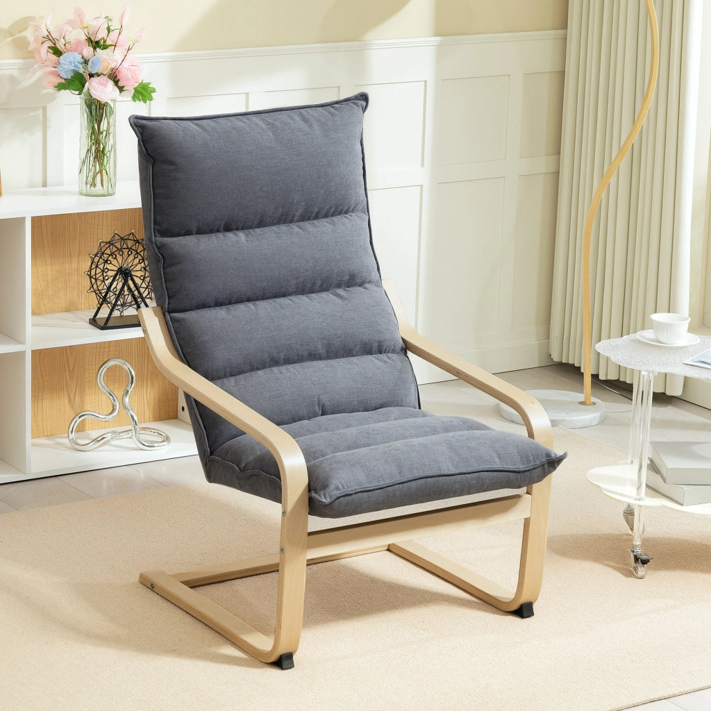 Poltrona a dondolo-Sedia a dondolo Moderna con Braccioli in Legno e Cuscini Spessi in Velluto, 67x83x105 cm, Grigio