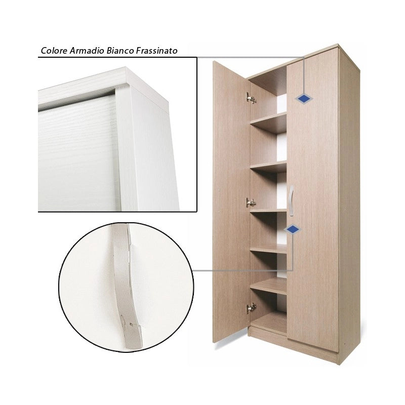 Armadio scarpiera bianco mobile due ante multiuso 6 ripiani cm182x71x38