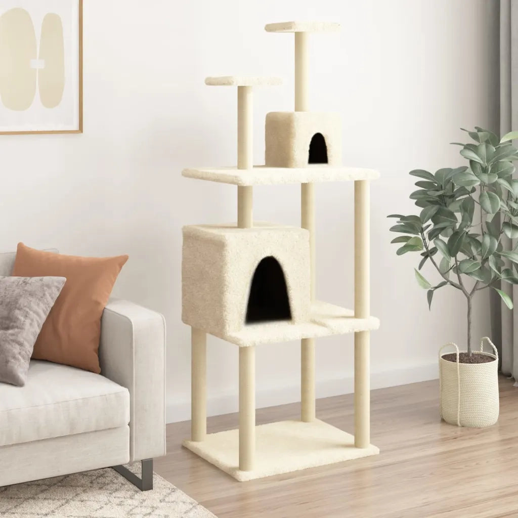 vidaXL Albero per Gatti con Tiragraffi in Sisal Crema 167 cm