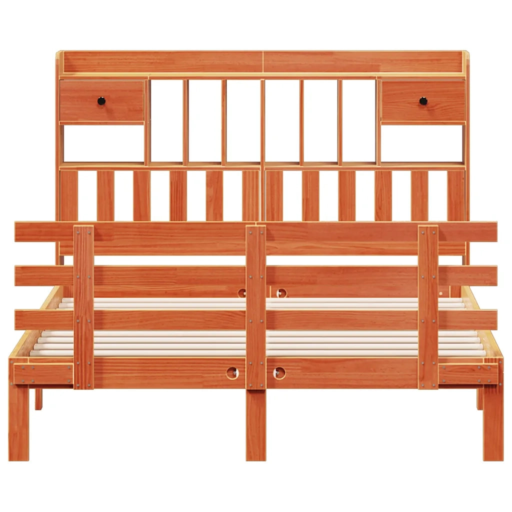 Letto Libreria senza Materasso Marrone Cera 140x190 cm in Pino 3322810