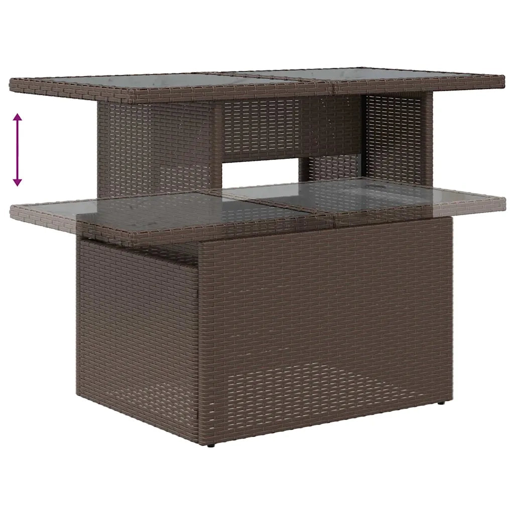 Tavolo da Giardino | Tavolino da esterno Piano Vetro Marrone 100x55x73 cm Polyrattan