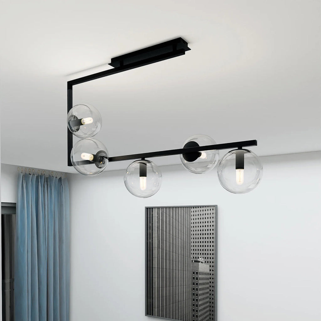 Plafoniera Minimal Nanna Acciaio Nero Trasparente 5 Luci E14 Ip20