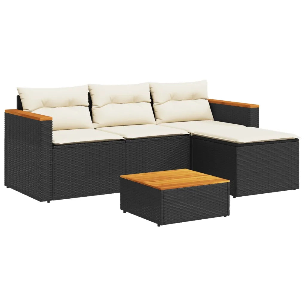 Set Divani da Giardino 5 pz con Cuscini Nero Polyrattan Acacia 3213537