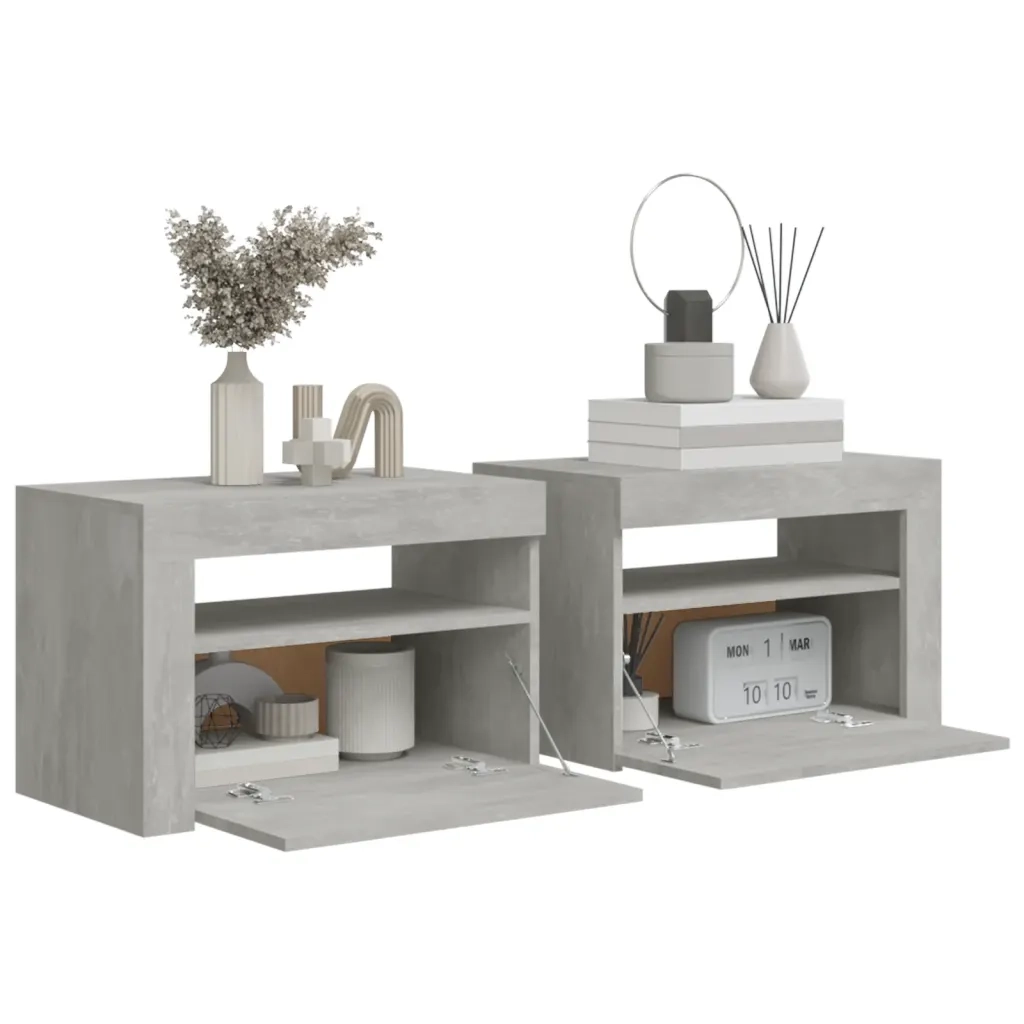 Comodini 2 pz con Luci a LED-Set di 2 Tavolino da notte Grigio Cemento 60x35x40 cm
