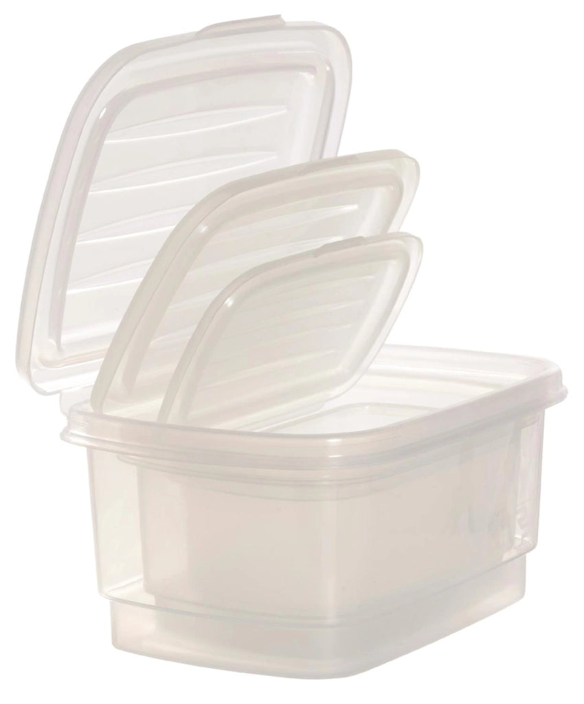 TRIS DI CONTENITORI PER LA CUCINA IN PLASTICA TRASPARENTE CON COPERCHIO