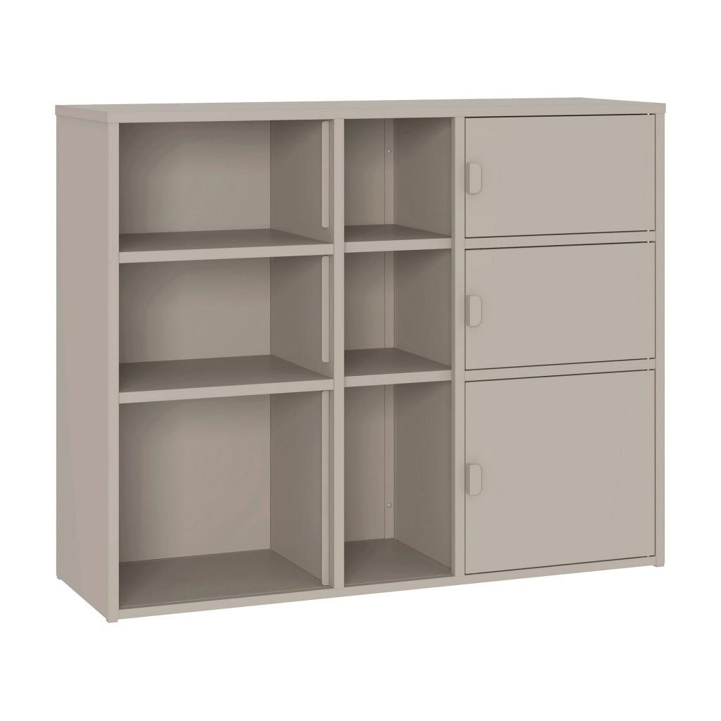 Mobile Contenitore da Ufficio Kliri in Acciaio con 6 Vani Aperti e 3 Ante 100 x 32 x 81 cm - Color Cammello [en.casa]