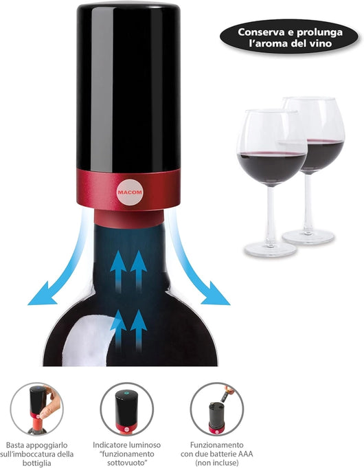 Macom just kitchen 953 sigiller wine sottovuoto automatico per bottiglie di vino, nero e rosso