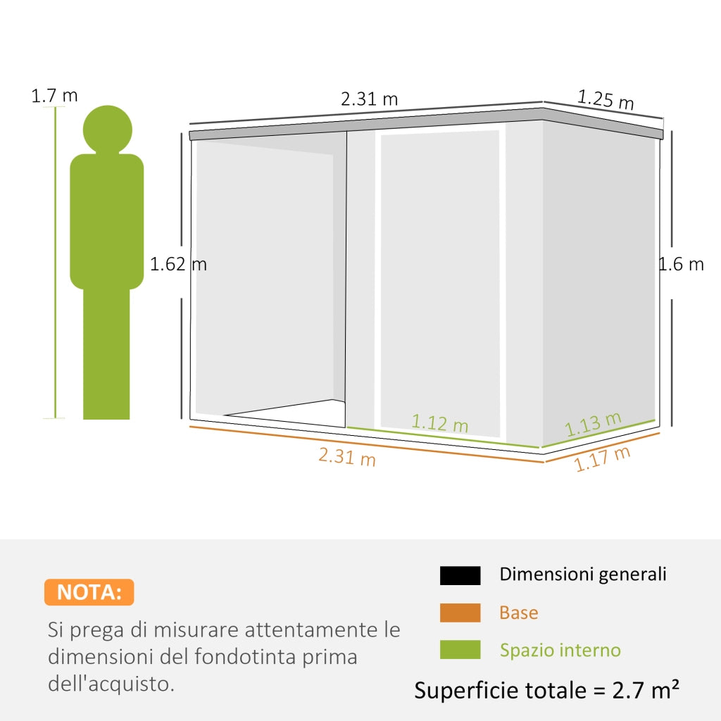 Capanno da Giardino in Acciaio Zincato ¨C Zephmum ¨C Grigio 231x125x162 cm