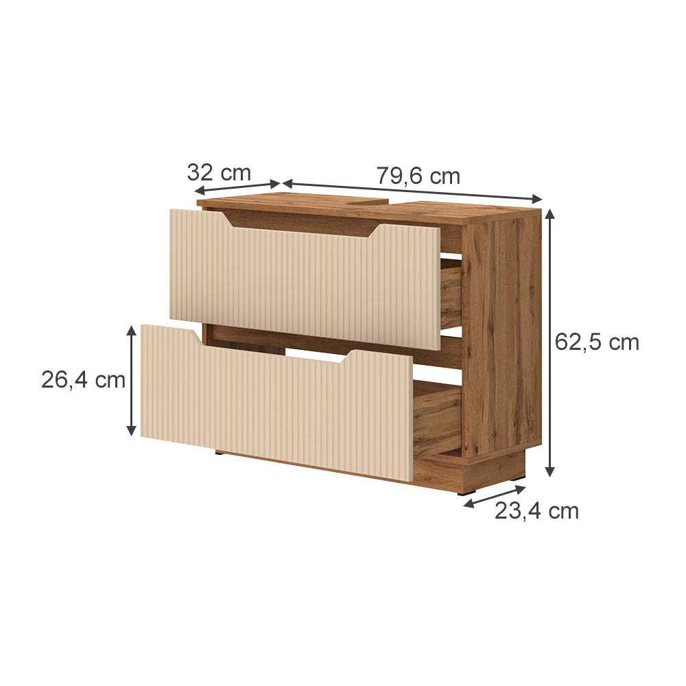 Vicco Mobile sottolavabo per bagno Rovere/cashmere a righe 79.6 x 62.5 cm con 2 cassetti